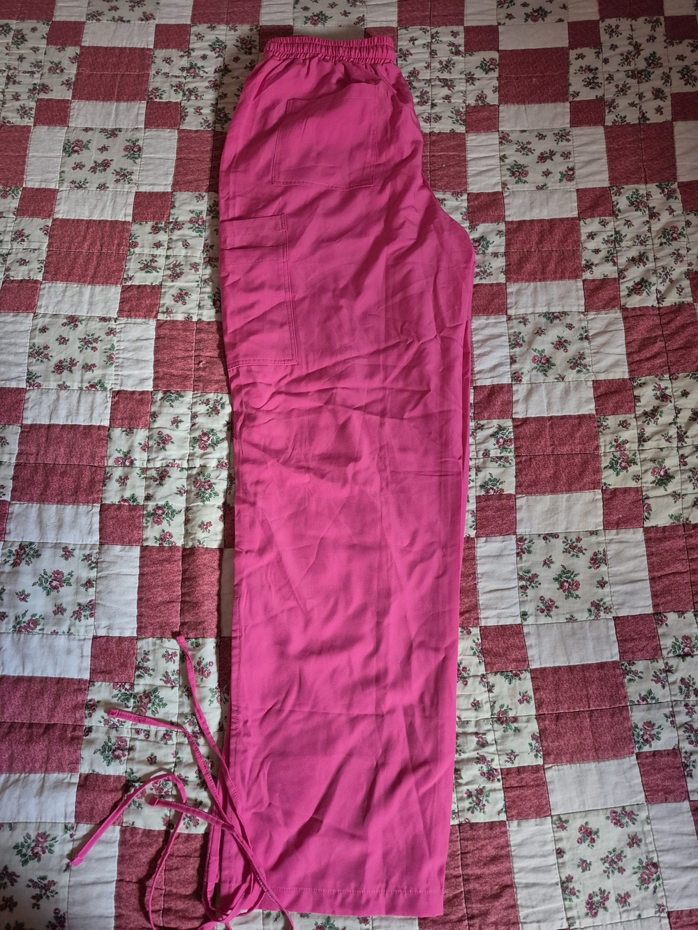 Women's Pink Elastic-Waist Utility Scrub Pants